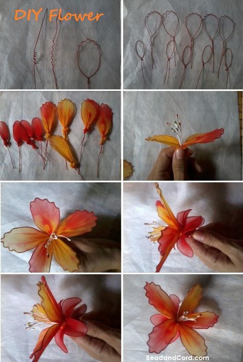 DIY Flowers & Bows : DIY Fabric Lily Flower Corsages Diy, Diy Corsages, Dyi Flowers, Diy Corsage, Nylon Flowers, Wire Flowers, Kanzashi Flowers, Cloth Flowers, Floral Craft