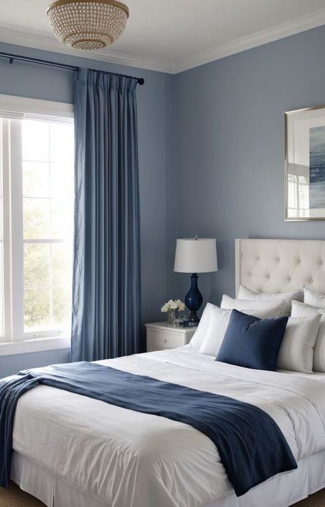 Royal Blue Bedroom Ideas, Beautiful Bedroom Colors, Blue Bedroom Walls, Blue Bedroom Decor, Bedroom Wall Colors, Decorating Ideas For The Home, Bedroom Color Schemes, Blue Rooms, Summer Decorating Ideas