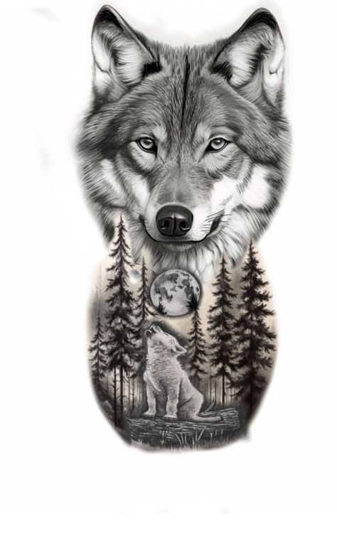 Baby Wolf Tattoo, Tiger And Rose Tattoo, Realistic Wolf Tattoo, Min Tattoo, Spirit Animal Tattoo, Wolf And Moon Tattoo, Cute Tattoo Ideas, Hp Tattoo, Son Tattoo