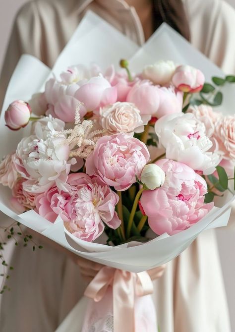 A photo of pink peony flower bouquet rose blossom wedding. | free image by rawpixel.com / Aew Flower Bouquet With Peonies, Peony And Ranunculus Bouquet Wedding, Wedding Peony Bouquets, Peonies For Wedding, Peony Bouquet Aesthetic, Wedding Bouquet With Peonies, Peonies Bouquet Aesthetic, Peony Wedding Arrangements, Peonies And Roses Bouquet