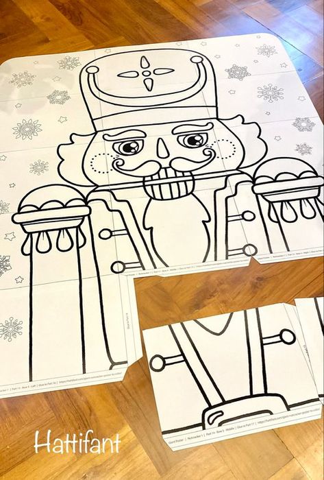 Make your own Giant Nutcracker Poster to color! 30 pages you can print at home and then assemble to a 1,78m tall Nutcracker! No puzzle drama! Every single page lets you know exactly whom it wants to be neighbors with! Brilliant for classroom decoration. Students are having so much fun making these! Door Decoration Christmas Classroom, Nutcracker Door Decorating Ideas, Nutcracker Classroom Decorations, Nutcracker Door Decorations For School, Nutcracker Bulletin Board, Christmas Decorations Classroom, Nutcracker Coloring Pages, Nutcracker Poster, Christmas Puppets