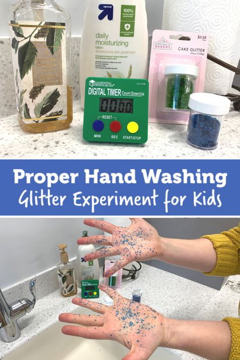 Proper Hand Washing Glitter Experiment for Kids! - Learning Resources Blog Kids Garden Play Area, Infection Control Nursing, Hygiene Activities, Proper Hand Washing, Experiment For Kids, Elementary Learning, Hand Hygiene, Preschool Science, Gum Arabic