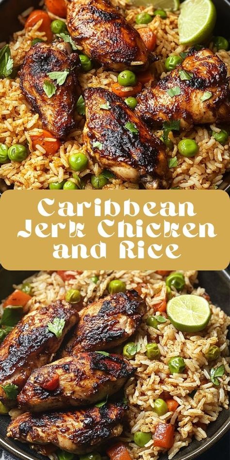 Escape to the Caribbean with this Caribbean Jerk Chicken and Rice recipe! 🍗🌴 Packed with bold jerk spices, tender chicken, and seasoned rice, this one-pot meal is perfect for busy weeknights or meal prepping for the week. 🍚🔥 Easy to make and full of flavor, it's like a tropical vacation in a dish! 🌺🌞 #JerkChicken #CaribbeanRecipes #OnePotMeals #MealPrep #ChickenAndRice #EasyDinner #FlavorfulMeals #TropicalRecipes #ComfortFood #SpicyFood Caribbean Chicken Crockpot, Caribbean Chicken And Rice Recipes, Jamaica Jerk Chicken Recipe, Jerk Chicken Seasoning Recipe, Grilled Chicken With Rice Recipes, Flavored Chicken Recipes, Jerk Chicken Thigh Recipe, Instapot Jerk Chicken, Boneless Jerk Chicken Recipe