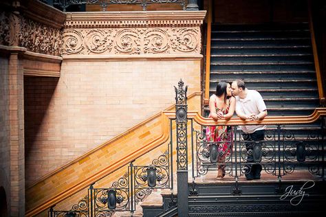 Creative and fun engagement photography, Bradbury Building, downtown Los Angeles Bradbury Building Photoshoot, Apple And Cheese, La Photoshoot, Bradbury Building, Iron Stairs, Iron Stone, Wedding Venue Los Angeles, Los Angeles Beaches, Couples Photo