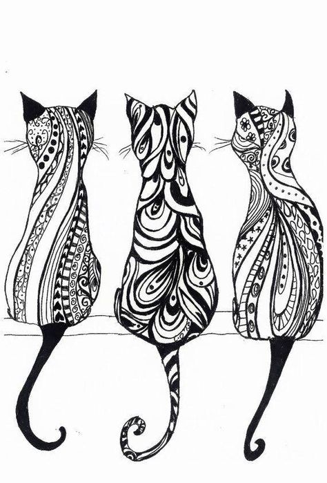 In celebration of Caturday! Modele Zentangle, Hippie Drawing, Kitty Tattoos, Female Tattoos, Men Tattoos, Cat Tattoos, Tiny Tattoo, Monochrome Prints, Doodles Zentangles