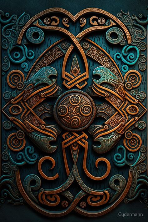 Norse Wallpapers, Norse Wallpapers Aesthetic, Viking Art Wallpaper, Viking Phone Wallpaper, Norse Imagery, Celtic Images, Norse Art, Copper And Blue, Norse Design