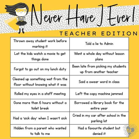 A bit of Friday fun! Add a point for everything you have done. What’s your score?! 🤣 My score is 13 - but not telling you which ones 😉😂 Never Have I Ever Teacher Edition, Teaching Memes, Teacher Games, Friday Fun, My Score, Never Have I Ever, Kids Watches, Social Club, Student Work