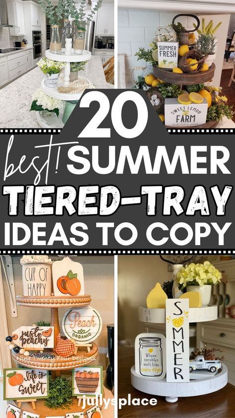 summer tiered-tray ideas, summer tiered tray decor ideas, tiered tray ideas Summer Tiered Tray Decor Ideas, Summer Bbq Decorations, Summer Tiered Tray Decor, Farmhouse Summer Decor, Tiered Tray Decor Ideas, Tray Decor Ideas, Summer Outdoor Decor, Summer Tiered Tray, Summer Table Decorations