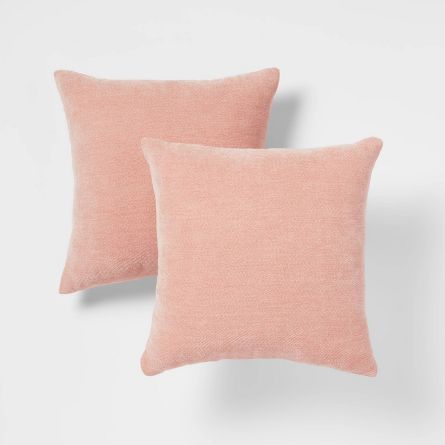 Throw Pillows Pink, Threshold Bedding, Pillows Pink, Pillow Sets, Brown Leather Couch, Chenille Throw Pillows, Chenille Sofa, Pink Throws, Chenille Throw