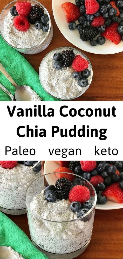 This easy Vanilla Coconut Chia Pudding recipe is a fast, healthy and delicious breakfast, snack or dessert! Made with just a few ingredients, it's a low carb thick, creamy treat that you can make it ahead of time and eat it throughout the week or freeze it. It's like comforting rice pudding only better! Plus it's so easy to make keto and it's naturally gluten-free, dairy-free, vegan and Paleo! Paleo Chia Pudding, Factor Recipes, Tuna Salad Recipe Healthy, Chia Pudding Recipes Healthy, Keto Chia Pudding, Make Coconut Milk, Chia Seed Recipes Pudding, Chia Recipe, Coconut Chia Pudding