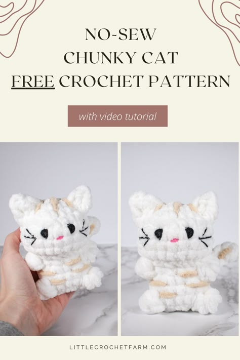 Get ready to purr-fect your amigurumi crochet skills with our latest free amigurumi pattern: an adorable crochet cat! What's even better? This charming project requires no sewing, making it ideal for crochet beginners. With a easy-to-follow video tutorial, you'll be stitching up in no time. This free no-sew amigurumi pattern and many others you find on Littlecrochetfarm.com Have fun!!! Crochet Cats, Fast Crochet, Advanced Crochet, Crochet Animal Amigurumi, Cat Amigurumi, Crochet Animals Free Patterns, Amigurumi Animals, Crochet Animal Patterns, Fun Crochet