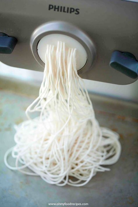 Rice Noodles Philips Noodles Machine | Oh My Food Recipes Homemade Rice Noodles How To Make, Home Made Rice Noodles, How To Make Rice Noodles Recipe, Fresh Noodles Recipe, Homemade Rice Noodle Recipes, How To Make Rice Noodles, Noodle Dough Recipe, Homemade Rice Noodles Recipe, Pasta Maker Recipes