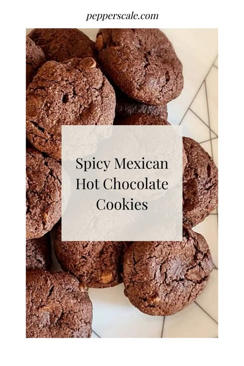 Spicy Mexican Hot Chocolate Cookies Mexican Hot Cocoa Cookies, Spicy Chocolate Cookies, Chocolate Jalapeno, Chocolate Cookies Cocoa, Mexican Cookies Recipes, Spicy Cookies, Spicy Desserts, Mexican Hot Chocolate Cookies, Lava Cookies