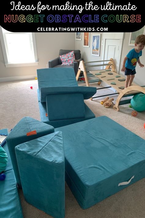 Ideas for building an indoor obstacle course for kids using a Nugget comfort kid's couch! Nugget Couch Obstacle Course, Indoor Obstacle Course Ideas, Nugget Obstacle Course, Obstacle Course Ideas For Kids, Indoor Obstacle Course, Toddler Obstacle Course, Obstacle Course Ideas, Nugget Ideas, Nugget Couch