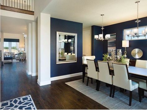 Townhouse Decorating, Modern Townhouse, Blue Dining Chair, Dining Room Paint, Dining Room Blue, Dining Room Combo, Room Remodel, Lampe Design, Dining Room Walls