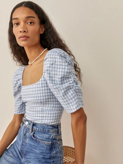 Frilly Blouse, Long Jeans, Summer Style Casual, Puff Sleeve Top, Linen Top, Fashion 2020, Linen Women, Fashion Tops, Short Tops