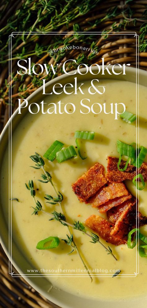 German Leek And Potato Soup, Slow Cooker Leek Soup, Scottish Potato Leek Soup, Leak And Potato Soup Slow Cooker, Ham Potato Leek Soup Crock Pot, Leek Dinner Recipes, Potato And Leek Soup Slow Cooker, Crockpot Leek And Potato Soup, Easy Leek And Potato Soup