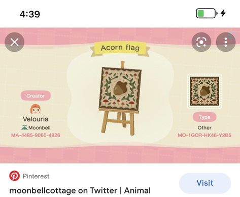 Acnh Acorn Flag, Acnh Acorn Design, Fall Flag Acnh, Autumn Flag Acnh, Acnh Fall Flag Design, Autumn Animal Crossing Codes, Acnh Fall Builds, Acnh Autumn Path Codes, Acnh Tricks