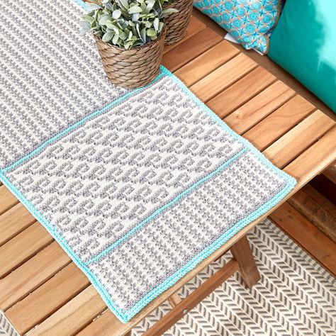 Knit Table Runner Pattern, Knit Table Runner, Table Runner Crochet, Runner Crochet, Knit Decor, Crochet Mosaic, Crochet Table Runner, Mosaic Table, Table Runner Pattern