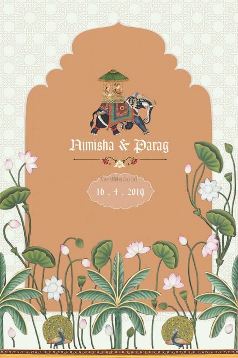 Photo By The Onion Ink - Invitations Mughal Wedding Invite, Pichwai Illustration, Wedding Card Design Indian, Indian Wedding Invitation Card Design, Digital Invitations Wedding, Indian Wedding Invitation Cards, Indian Wedding Cards, Pichwai Paintings, Invitation Background