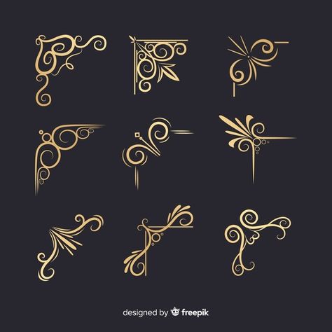 Golden border ornament collection | Free Vector #Freepik #freevector #vintage #floral #gold #design Art Deco Borders, Molduras Vintage, Golden Border, Instruções Origami, Vintage Borders, Banner Template Design, Filigree Design, Logo Collection, Decorative Elements