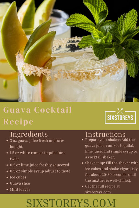 Guava Cocktail Recipe Guava Cocktail Recipes, Guava Cocktail, Guava Juice, Drinks Alcohol, Tropical Drink, White Rum, Drink Ideas, Drinks Alcohol Recipes, Alcohol Recipes