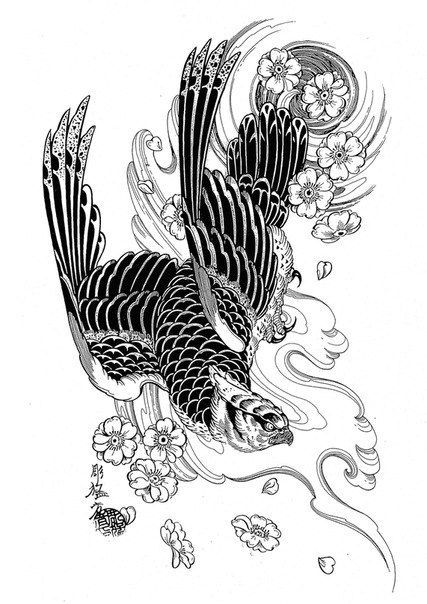 Jack Mosher, Bird Of Prey Tattoo, Falcon Tattoo, Hawk Tattoo, Japanese Tattoo Symbols, Japanese Bird, Eagle Tattoos, Japanese Tattoos, Ohara Koson