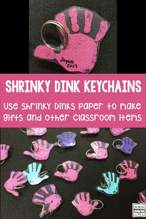 See how to use shrinky dinks in the classroom to make gifts for Mother's Day and Father's Day! Shrinky Dinks can have many uses in the classroom! Diy Mothers Day Gifts Classroom, Mothers Day Gifts For Kindergarteners, Mothers Day Gifts From Kids Toddlers, Fathers Day Gifts Ideas Prek, Mothers Day School Gifts, Shrinky Dink Mothers Day Keychain, Mother’s Day Keychain Craft, Shrinky Dink Fathers Day Gift, Handprint Shrinky Dink Keychain