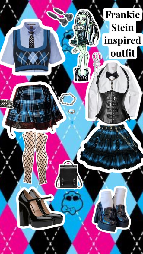 Monster High Frankie Stein Inspired Outfits, Frankie From Monster High Costumes, Diy Frankie Stein Costume Monster High, Frankie Stein Costume Diy, Frankiestein Monster High Costume, Frankie Outfits Monster High, Frankie Inspired Outfits, Frankie Stein Outfit Inspiration, Monster High Frankie Stein Outfits