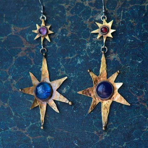 Sheet Metal Jewelry, Funky Jewelry, Hippie Jewelry, Jewelry Inspo, Fun Earrings, Sheet Metal, Star Earrings, Diy Necklace, Metal Jewelry