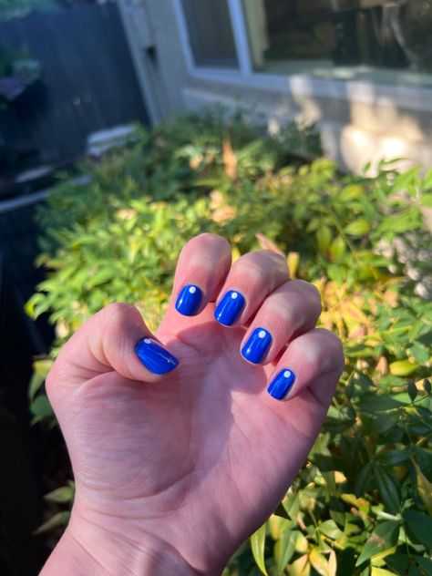 Blue Nails White Dots, Blue Nails With Dots, Blue Nails With White, Blue Nail Inspo, Nails With White, Dot Nail Designs, Nails White, Blue Nail, Blue Nails