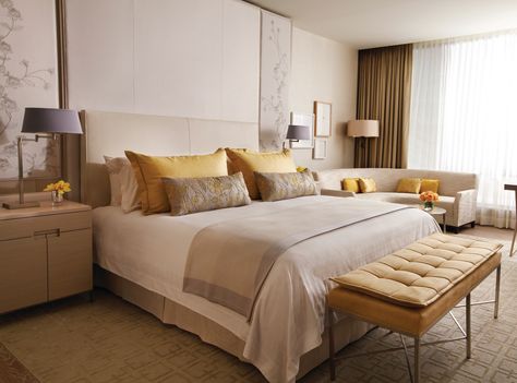 The guestrooms at Four Seasons feature soundproofing design, in-room temperature controls and signature beds, making each room a true sleeping sanctuary. Lobby Designs, Hotel Mattress, Small Bedroom Remodel, Hotel Lobby Design, Luxury Bedroom Master, Hotel Bed, Bedroom Hotel, Hotel Style, Shangri La