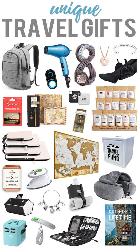 Gifts For The Traveler, Travel Gift Basket, Unique Travel Gifts, Travel Themed Gifts, Travel Fund, Best Travel Gifts, Travel Scarf, Unique Travel, Mens Travel