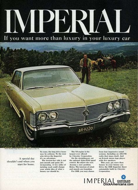 chrysler-imperial-vintage-ad-11-13-1967 Automobile Advertising, Chrysler Cars, Chrysler Imperial, Tesla Motors, Rolls Royce Phantom, Cars Vintage, Cadillac Eldorado, Car Advertising, Old Car