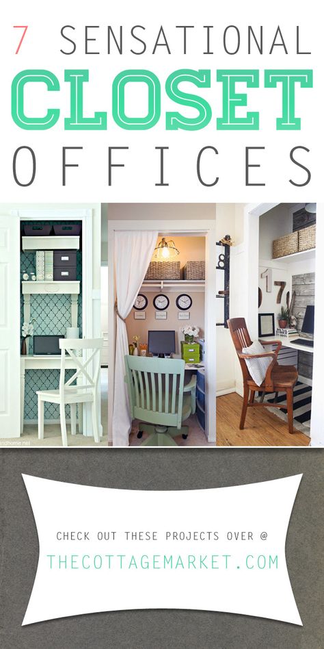 7 Sensational Closet Offices - The Cottage Market Closet To Office Conversion, Closet Turned Office, Closet Offices, Desk Closet, Cloffice Ideas, Cozy Closet, Closet Desk, Craft Office, Medi Spa