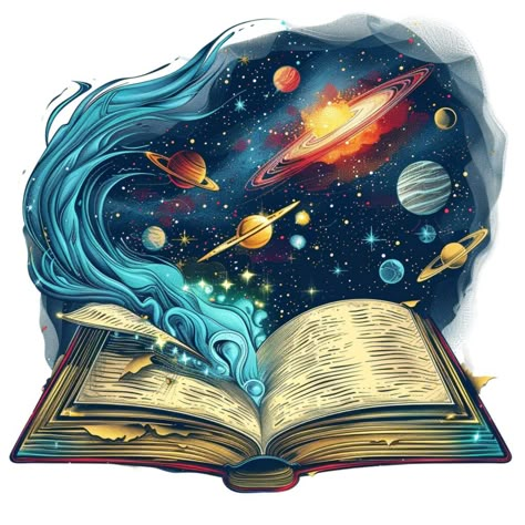 Dreamland Illustration, Book Space, Book Clipart, Open Books, Body Decoration, Galaxy Theme, Dreamy Artwork, Creative Bookmarks, Animation Art Sketches