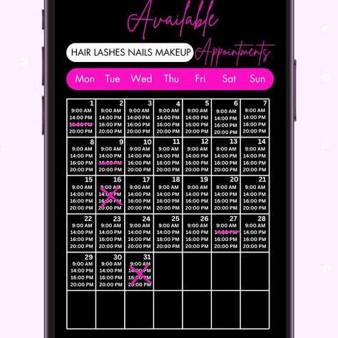 Acuity Scheduling Monthly Availability Weekly Calendar for your Instagram Story or post. 🦋 Saves Time 😎 Boosts Sales 🩷 Looks Cute! Available Monthly Booking Time Slots very easy to edit in Cavna. Social Media Post Template for hair stylists, lash tech, nails tech, and anyone else in the beauty industry who needs a cute calendar for their IG story!🩷 https://7cf5d5-65.myshopify.com/products/acuity-scheduling-design-july-availability-calendar-instagram-story-monthly-available-booking-time-sl... Calendar Instagram Story, Tech Nails, Nails Tech, Scheduling Template, Wellness Industry, Cute Calendar, Social Media Post Template, Lash Tech, Weekly Calendar