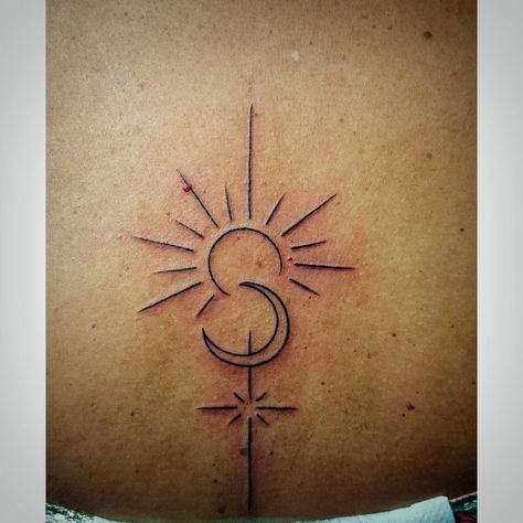 Moon Star And Sun Tattoo, Moon Sun And Stars Tattoo, Sun And Moon Sister Tattoos, Sun Moon Stars Tattoo, Moon Stars Tattoo, Moon And Star Tattoo, Sun Moon And Stars Tattoo, Sun Rays Tattoo, Love Tattoo Designs