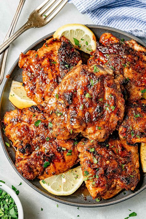 Chicken Thighs Recipe - #grilled #chicken #recipe #eatwell101 - This chicken thighs recipe is the bomb, perfect for a festive cook out! Everyone RAVES about these delicious grilled chicken thighs!  - #recipe by #eatwell101® Grilled Chicken Thigh Recipes Bone In, Grilled Chicken Thighs Bone In, Chicken Thigh Grill Recipes, E2m Meals, Griddle Chicken, Grilled Chicken Thigh Recipes, Sage Risotto, Recipes Chicken Thighs, Perfect Grilled Chicken