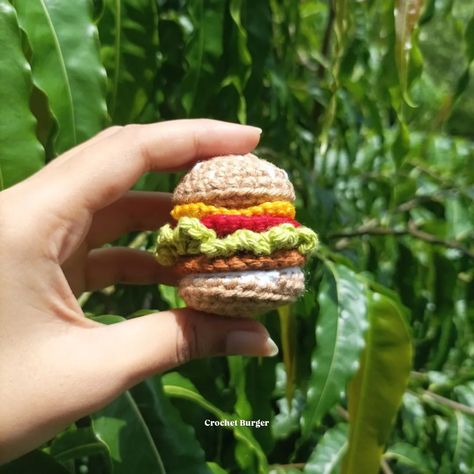 Crochet Burger keychain 🍔😍✨ DM to order 🥰 . . . [Crochet, small business, handmade, food] . . #Crochet #CrochetArt #CrochetLove #HandmadeCrochet #CrochetKeychains #CrochetBags #CrochetFlowers #CrochetCommunity #CrochetAddict #CrochetDesign #CrochetInspiration #CraftyLife #SupportSmallBusiness #HandmadeWithLove #DIYCrafts #CraftyCreations #YarnLove #FiberArt #Craftsmanship #UniqueGifts #giftsforher #giftsforhim Hamburger Crochet Free Pattern, Crochet Burger Pattern Free, Crochet Small Business, Cheeseburger Crochet Pattern, Crochet Burger Coaster, Crochet Burger, Crochet Burger Keychain, Food Crochet, Handmade Food