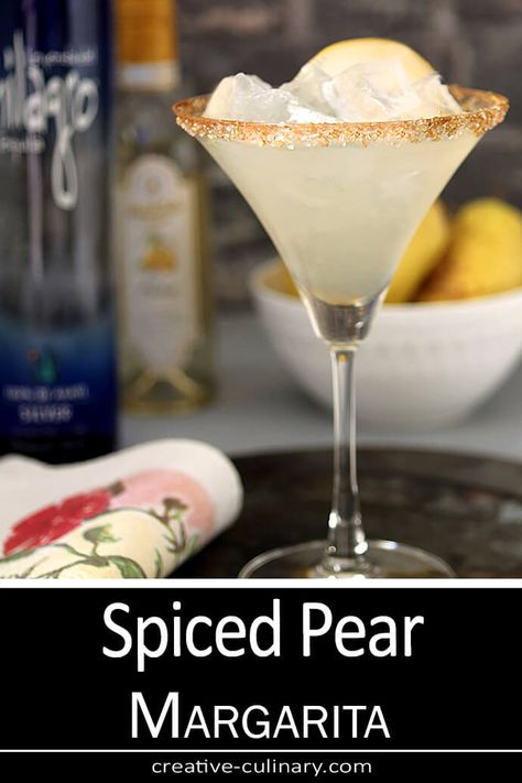 Pear Margarita Cocktails, Spiced Pear Liqueur Cocktails, Spiced Pear Margarita, Pear Tequila Cocktail, Pear Brandy Cocktails, Pear Liqueur Cocktails, Pear Margarita Recipe, Margarita Ideas, Elegant Cocktails