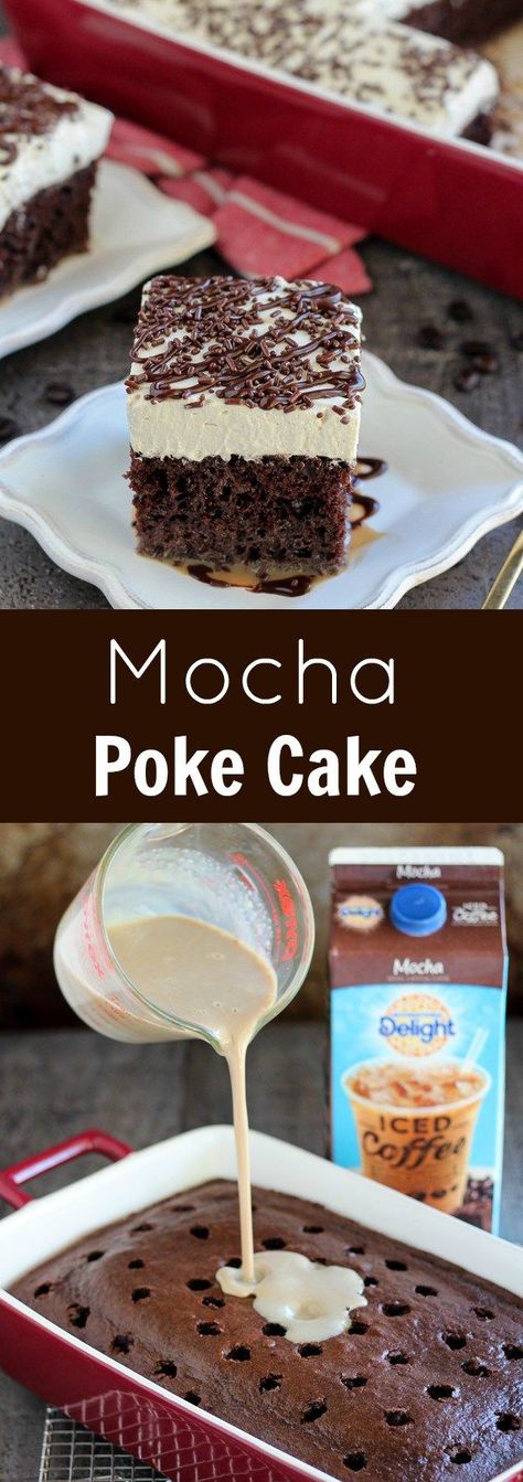 Mocha Poke Cake, Coffee Flavored Cake, Espresso Whipped Cream, Weight Watcher Desserts, Mocha Cake, Chocolate And Coffee, Poke Cake Recipes, Poke Cakes, Low Carb Dessert