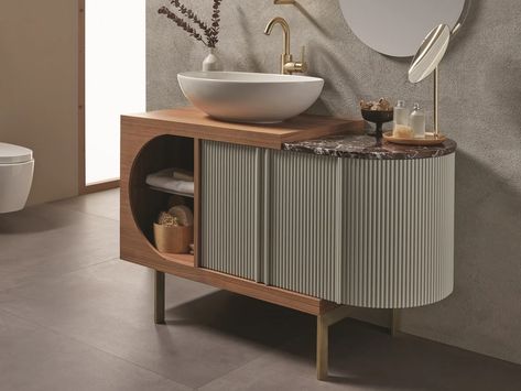 Floor-standing single walnut vanity unit with doors METROPOL | Floor-standing vanity unit by Gaia Mobili