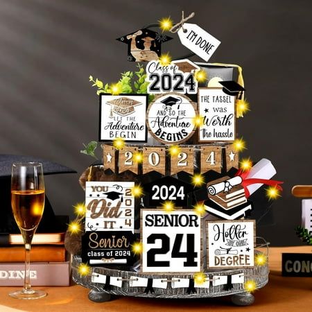 2024 Graduation Tiered Tray Decorations Class Of 2024 Graduation Table Centerpieces Signs For Home Graduation Table Decoration Features: Graduation Decor Set: crafted with the theme of graduation season, our graduation tiered tray decorations set has it all; This set includes 22 beautifully designed wooden signages, providing you with a wide array of designs, enough elements and colors to any space; Size varying from about 1.18-4.72 inches/ 3-12 cm, these decorations can be displayed individuall Graduation Table Centerpieces, Tiered Tray Decorations, Graduation Table, Graduation Table Decorations, Graduation Party High, Wooden Centerpieces, Graduation Tables, Graduation Party Centerpieces, Graduation 2024