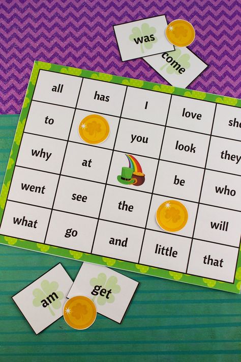 Your school class will love this St. Patrick's Day Sight Word Bingo printable. Includes 20 different Bingo Cards, Flashcards and Gold Coin markers. Fun Bingo Game for Teachers. Sight Word Bingo, Word Bingo, Bingo Printable, Bingo Games, Dr Seuss, Bingo Cards, Game Pieces, Free Games, Addition And Subtraction