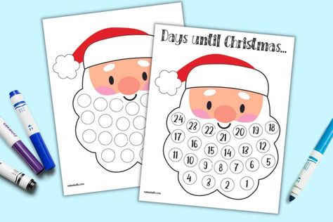 Free Santa's Beard Christmas Countdown Calendar Printable - The Artisan Life Santa's Beard Countdown, Countdown Calendar Printable, Christmas Tree Outline, Printable Christmas Tree, Santa Countdown, Christmas Tree Coloring Page, Christmas Tree Template, Handwriting Activities, Santa Beard