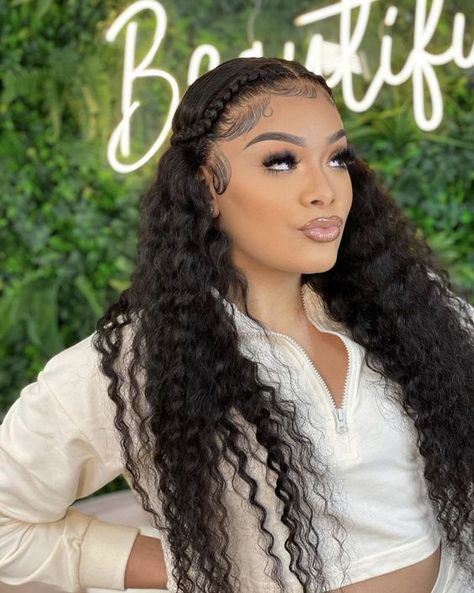 curly wigs for black women with 2 braids Curly Hair Sew In, Curly Braiding Hair, Braids French, French Curl Braids, Curl Braids, French Curl, Birthday Hairstyles, Indian Human Hair, Frontal Hairstyles