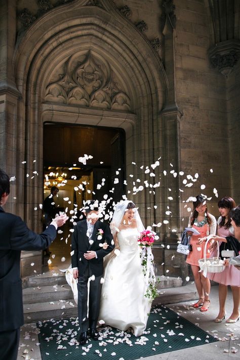 Guests throw petals - ceremony exit Ceremony Exit, Paris Wedding, Wedding Aisle, Over The Moon, Style Me Pretty, The Moon, Wedding Ceremony, The Past, White Dress