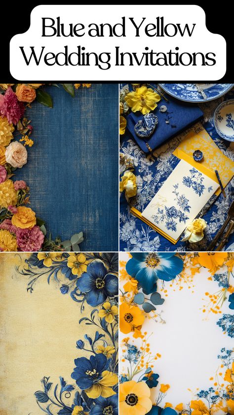 Blue and yellow wedding invitations with floral border design ideas. Blue And Yellow Wedding Invitations, Yellow And White Wedding, Blue And Yellow Wedding, Dusty Yellow, Yellow Wedding Invitations, White Wedding Invitations, Floral Border Design, Border Designs, Yellow Wedding