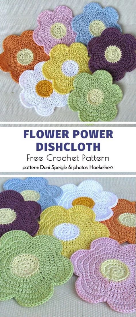 Blooming Crochet Dishcloths | Your Crochet Flower Dishcloth, Jean Patches, Dishcloth Crochet Pattern, Crochet Dishcloth, Crochet Washcloth, Knit Dishcloth, Crochet Potholders, Dishcloth Pattern, Crochet Kitchen